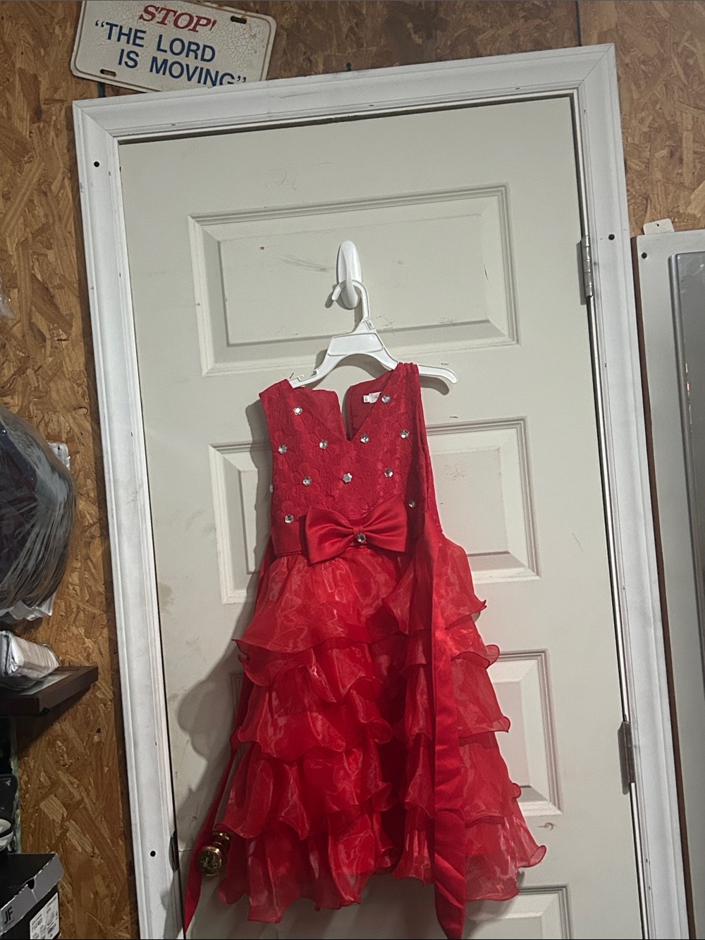 Sparkling Red Ruffle Girls' Formal Dress with Bow OL1kb